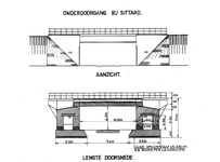 807384 Afbeelding van een spoorviaduct nabij Sittard: aanzicht en lengtedoorsnede.